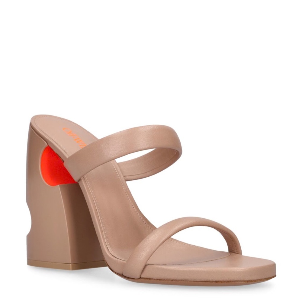 Off-White 90mm Pop leather sandals, Nude with a Pup Of Orange, Size 38